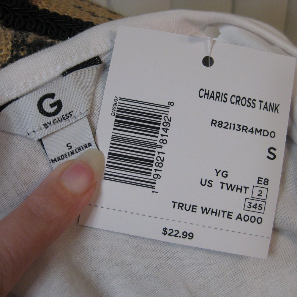 NWT Guess white cross graphic tank top S small - Picture 7 of 7